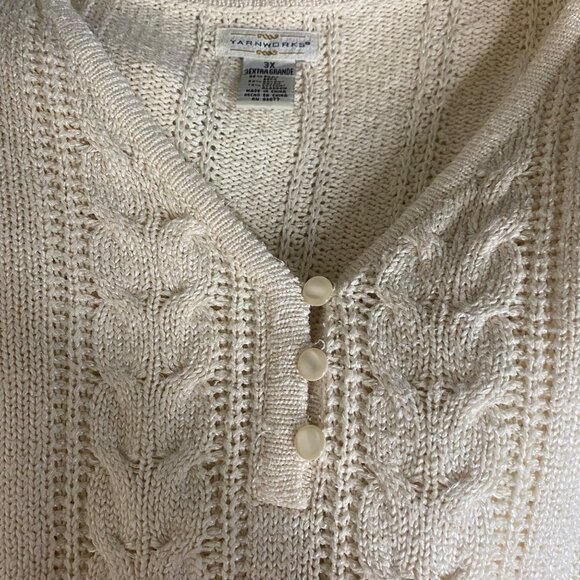 Vtg Yarnworks Cable Knit Sweater Womens 3X Neutral Silk Blend Luxury Plus Size - Picture 4 of 9